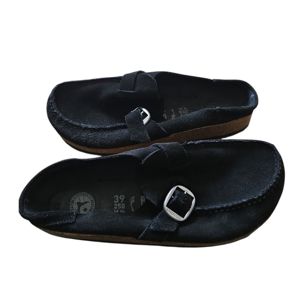 Birkenstock Buckley Black Suede Moccasin Clogs Mules Buckle EU 39 US 8 - Picture 4 of 14